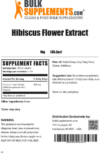 Photo of the BulkSupplements.com Hibiscus Flower Extract label
