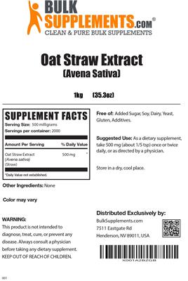 Photo of the BulkSupplements.com Oat Straw Extract (Avena Sativa) label