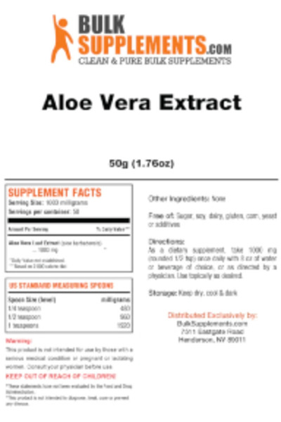 Photo of the BulkSupplements.com Aloe Vera Extract label