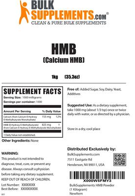 Photo of the BulkSupplements.com HMB (Calcium HMB) label