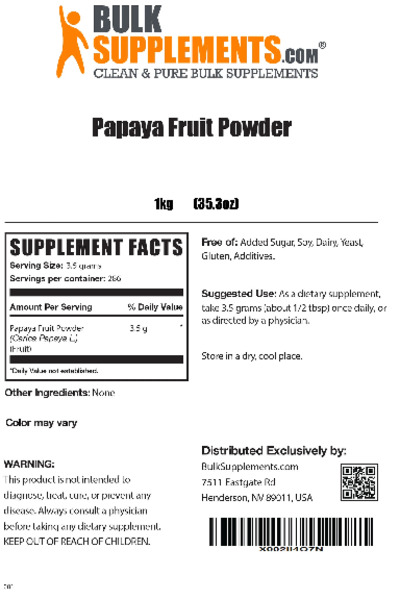 Photo of the BulkSupplements.com Papaya Fruit Powder label