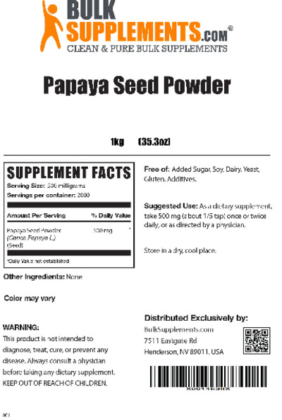 Photo of the BulkSupplements.com Papaya Seed Powder label