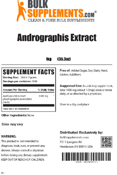 Photo of the BulkSupplements.com Andrographis Extract label