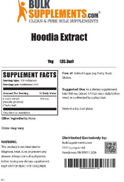 Photo of the BulkSupplements.com Hoodia Extract label