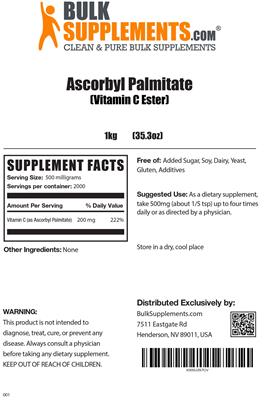 Photo of the BulkSupplements.com Ascorbyl Palmitate (Vitamin C Ester) label