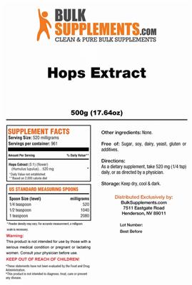 Photo of the BulkSupplements.com Hops Extract label