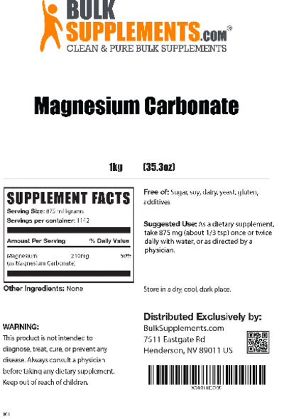 Photo of the BulkSupplements.com Magnesium Carbonate label