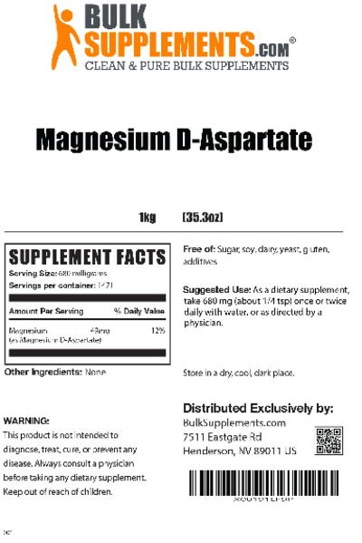 Photo of the BulkSupplements.com Magnesium D-Aspartate label
