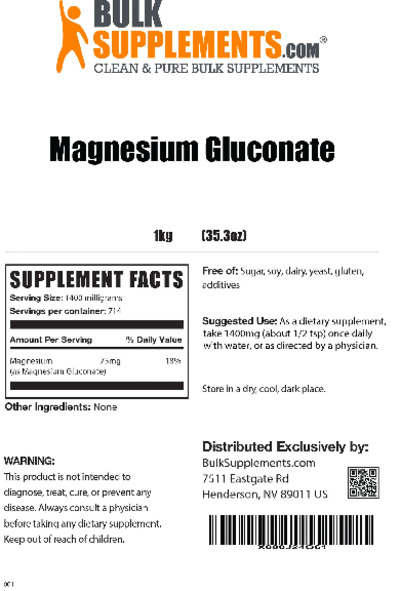 Photo of the BulkSupplements.com Magnesium Gluconate label