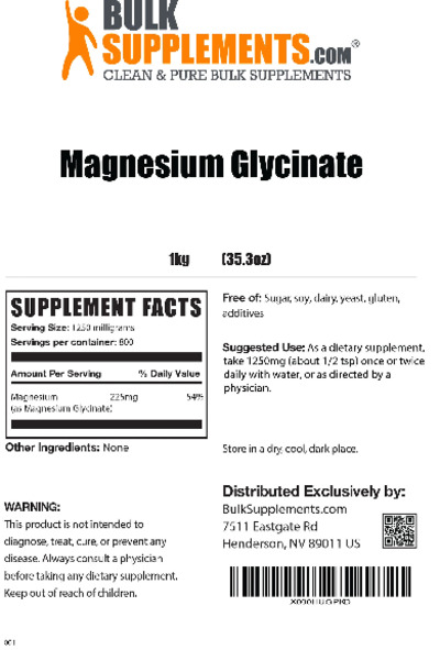 Photo of the BulkSupplements.com Magnesium Glycinate label