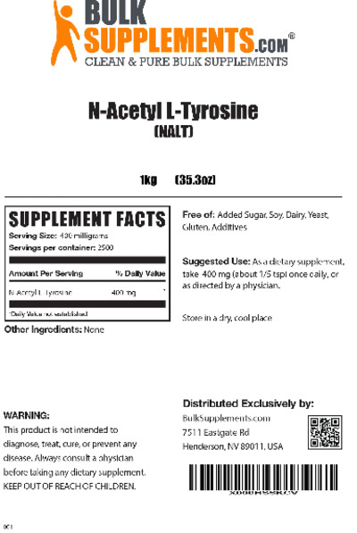 Photo of the BulkSupplements.com N-Acetyl L-Tyrosine label