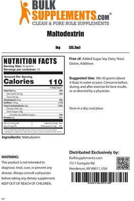 Photo of the BulkSupplements.com Maltodextrin label
