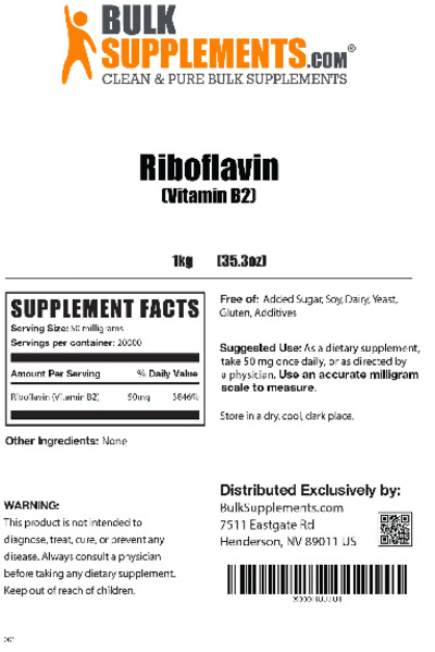 Photo of the BulkSupplements.com Riboflavin (Vitamin B2) label