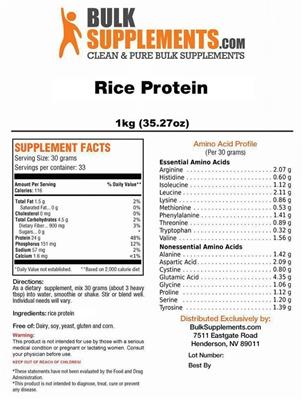 Photo of the BulkSupplements.com Rice Protein label