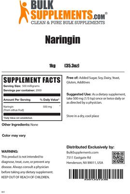 Photo of the BulkSupplements.com Naringin label
