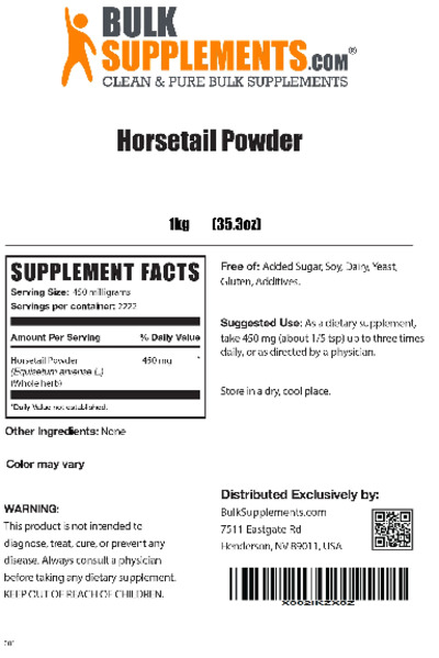 Photo of the BulkSupplements.com Horsetail Powder label