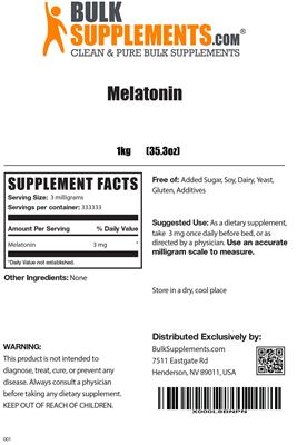 Photo of the BulkSupplements.com Melatonin label