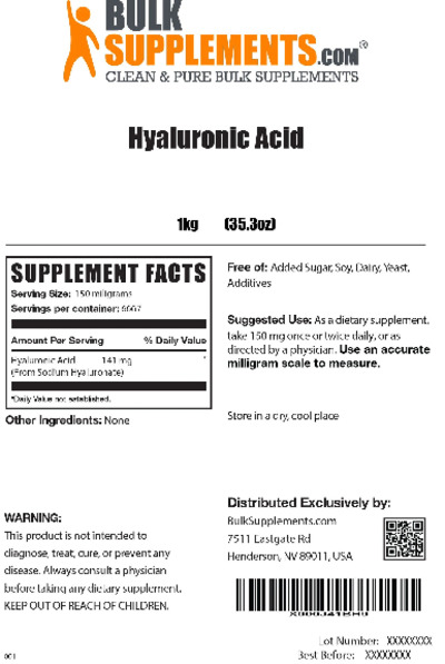 Photo of the BulkSupplements.com Hyaluronic Acid label