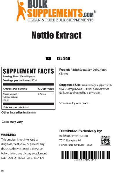 Photo of the BulkSupplements.com Nettle Extract label
