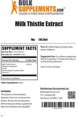 Photo of the BulkSupplements.com Milk Thistle Extract label