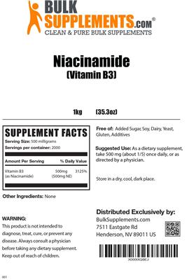 Photo of the BulkSupplements.com Niacinamide (Vitamin B3) label