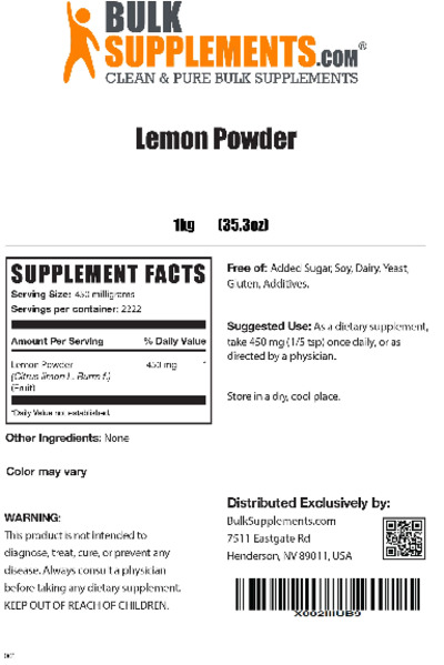 Photo of the BulkSupplements.com Lemon Powder label