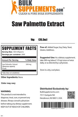 Photo of the BulkSupplements.com Saw Palmetto Extract label