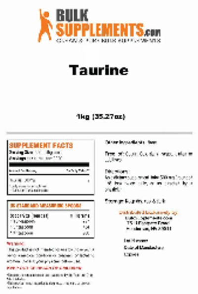 Photo of the BulkSupplements.com Taurine label