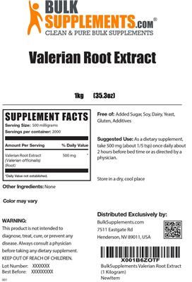 Photo of the BulkSupplements.com Valerian Root Extract label