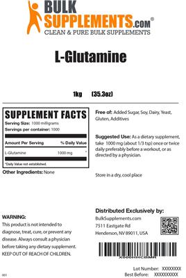 Photo of the BulkSupplements.com L-Glutamine label
