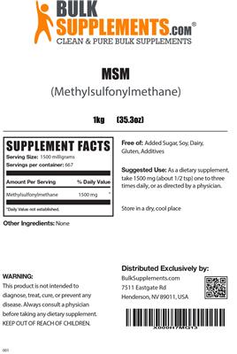 Photo of the BulkSupplements.com MSM label