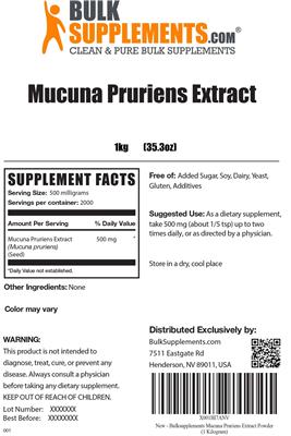Photo of the BulkSupplements.com Mucuna Pruriens Extract label