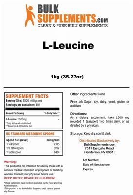 Photo of the BulkSupplements.com L-Leucine label