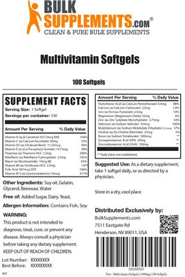 Photo of the BulkSupplements.com Multivitamins Softgels label