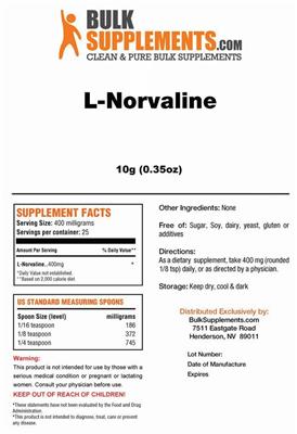 Photo of the BulkSupplements.com L-Norvaline label