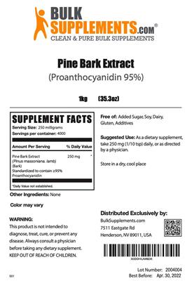 Photo of the BulkSupplements.com Pine Bark Extract (Proanthocyanidin 95%) label