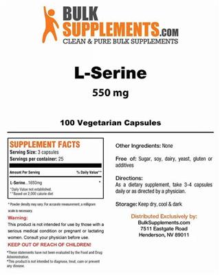 Photo of the BulkSupplements.com L-Serine 550 mg label
