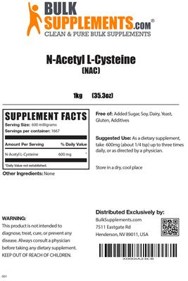 Photo of the BulkSupplements.com N-Acetyl L-Cysteine label