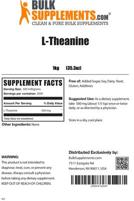 Photo of the BulkSupplements.com L-Theanine label