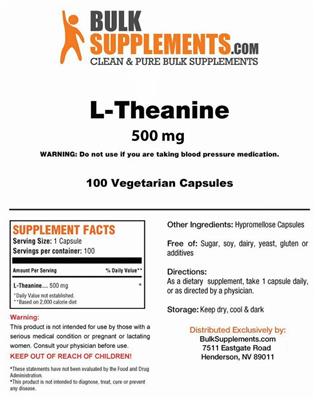 Photo of the BulkSupplements.com L-Theanine 500 mg label