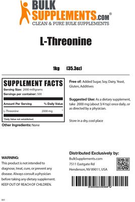 Photo of the BulkSupplements.com L-Threonine label