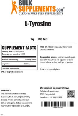 Photo of the BulkSupplements.com L-Tyrosine label