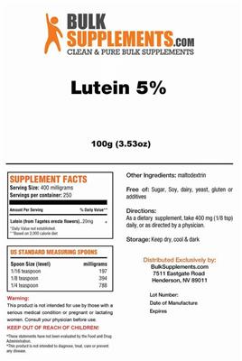 Photo of the BulkSupplements.com Lutein 5% label