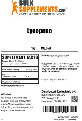 Photo of the BulkSupplements.com Lycopene label