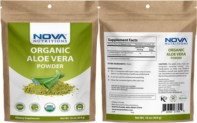 Photo of the Nova Nutritions Organic Aloe Vera Powder label