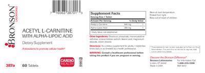 Photo of the Bronson Laboratories Acetyl L-Carnitine With Alpha-Lipoic Acid label
