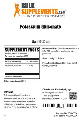 Photo of the BulkSupplements.com Potassium Gluconate label