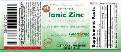 Photo of the Good State Ionic Zinc 30,000 PPM label