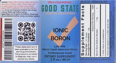 Photo of the Good State Ionic Boron 2,000 PPM label