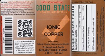 Photo of the Good State Ionic Copper 2,000 PPM label